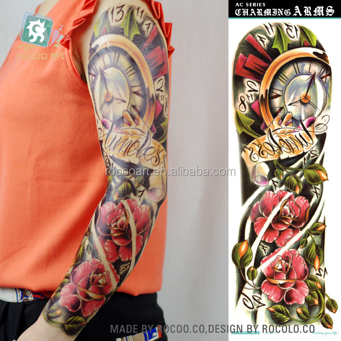 AC-012/2016 Best Quality Coolest Super Big Temporary Tattoos Fake Blue Big Fish Skull Full Arm Sleeve Body Tattoo Sticker