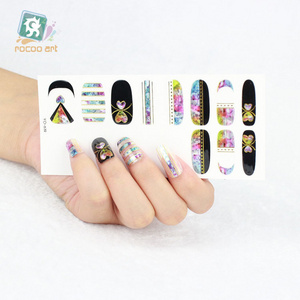 YO-619/Latest nail sticker colorful gorgeous color shiny fake nail 2017 hot selling custom glitter nail wrap