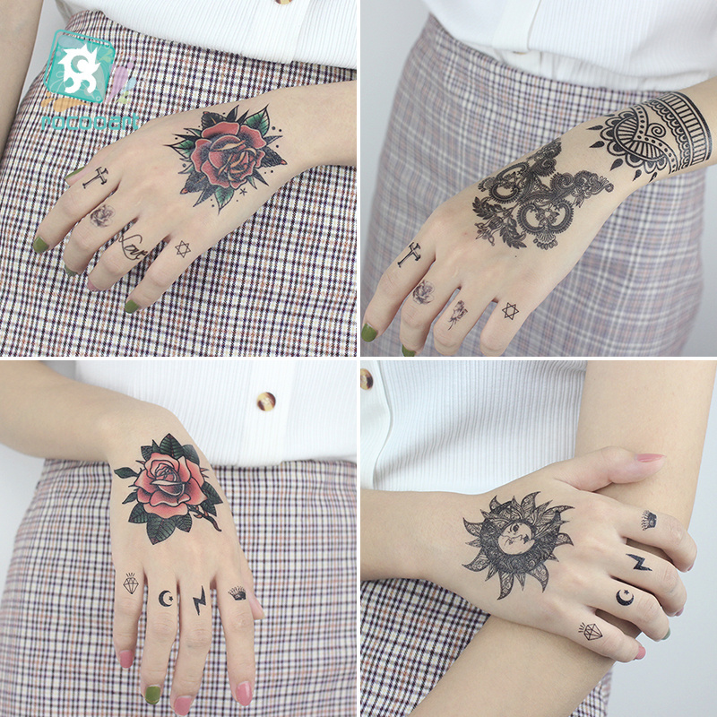 New Women Men Waterproof Temporary Tattoo Sticker India Flower Rose Fake Tattoo Hand Arm Foot Back Tattoo Designs