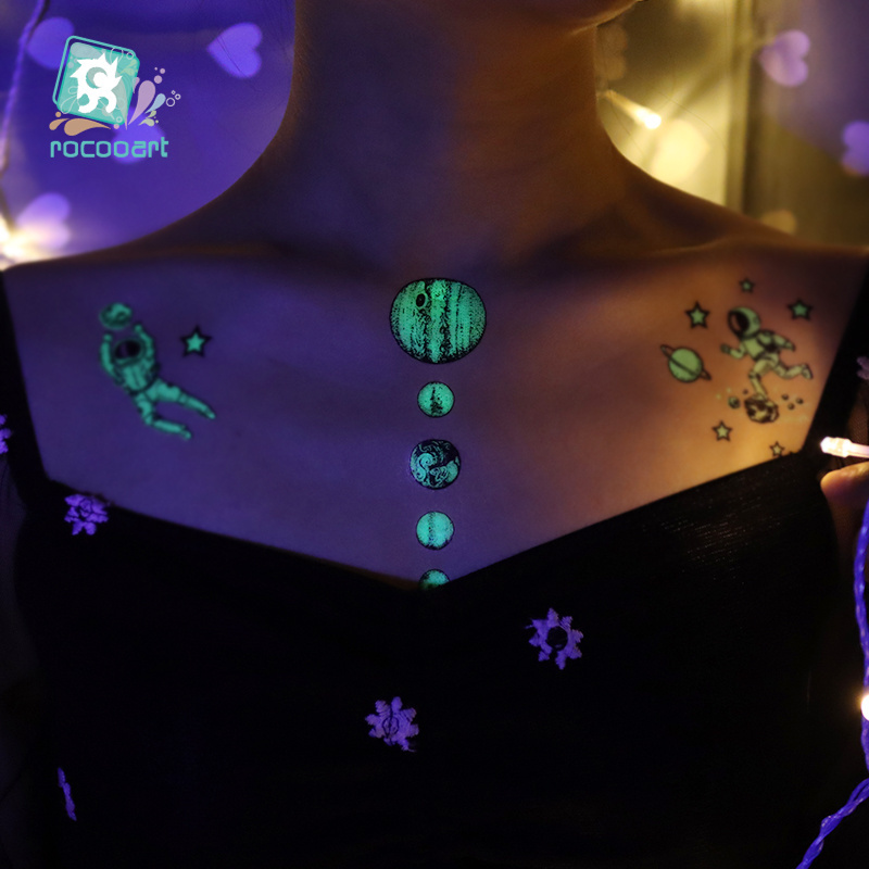 Custom waterproof glowing in the dark firmament removable space temporary tattoo stickers for children