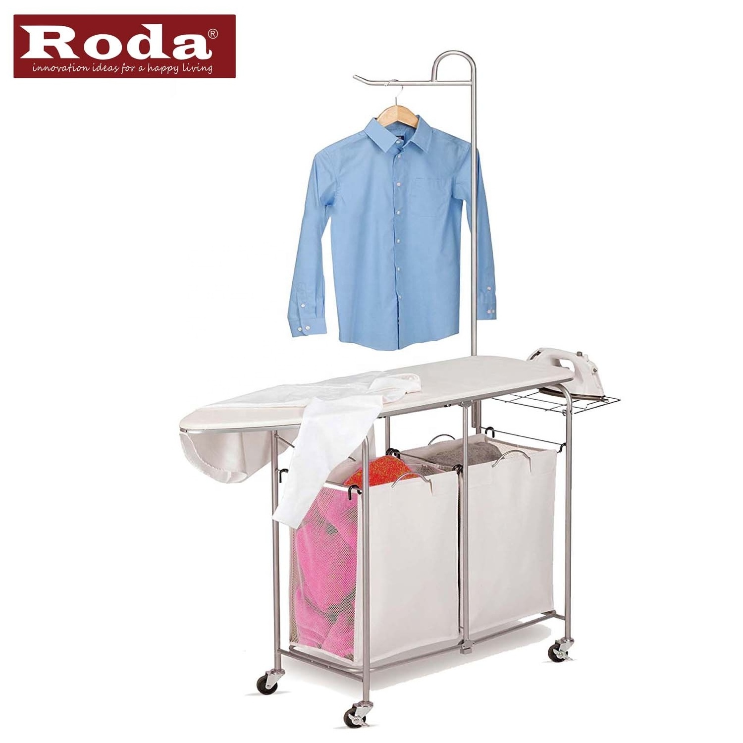 High quality laundry center ironing surface & sorter hamper folding board with polyester bags with handle for home storage