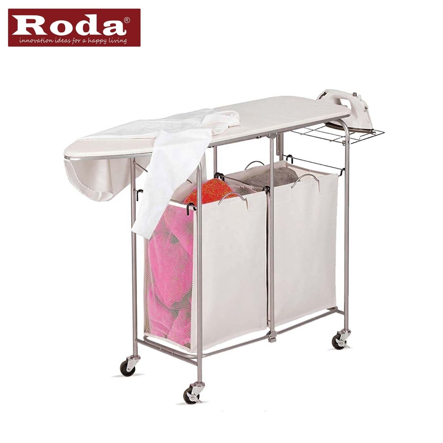 High quality laundry center ironing surface & sorter hamper folding board with polyester bags with handle for home storage