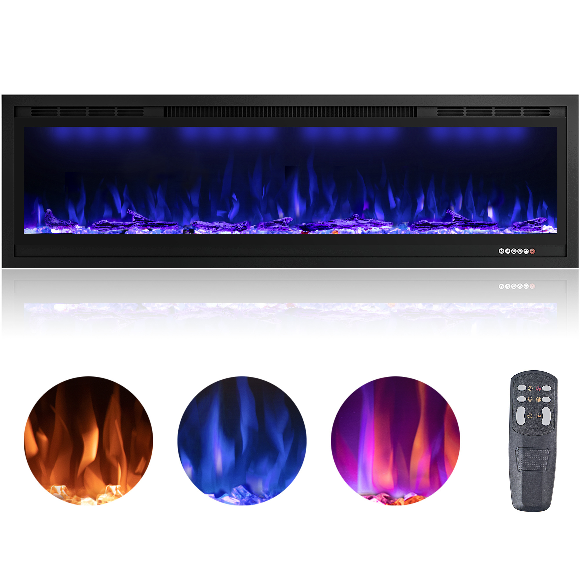 Indoor Media 100 Inch Royal Slim Built-in Electric Fireplace Heaters Decor The most Realist Fire Flame Light