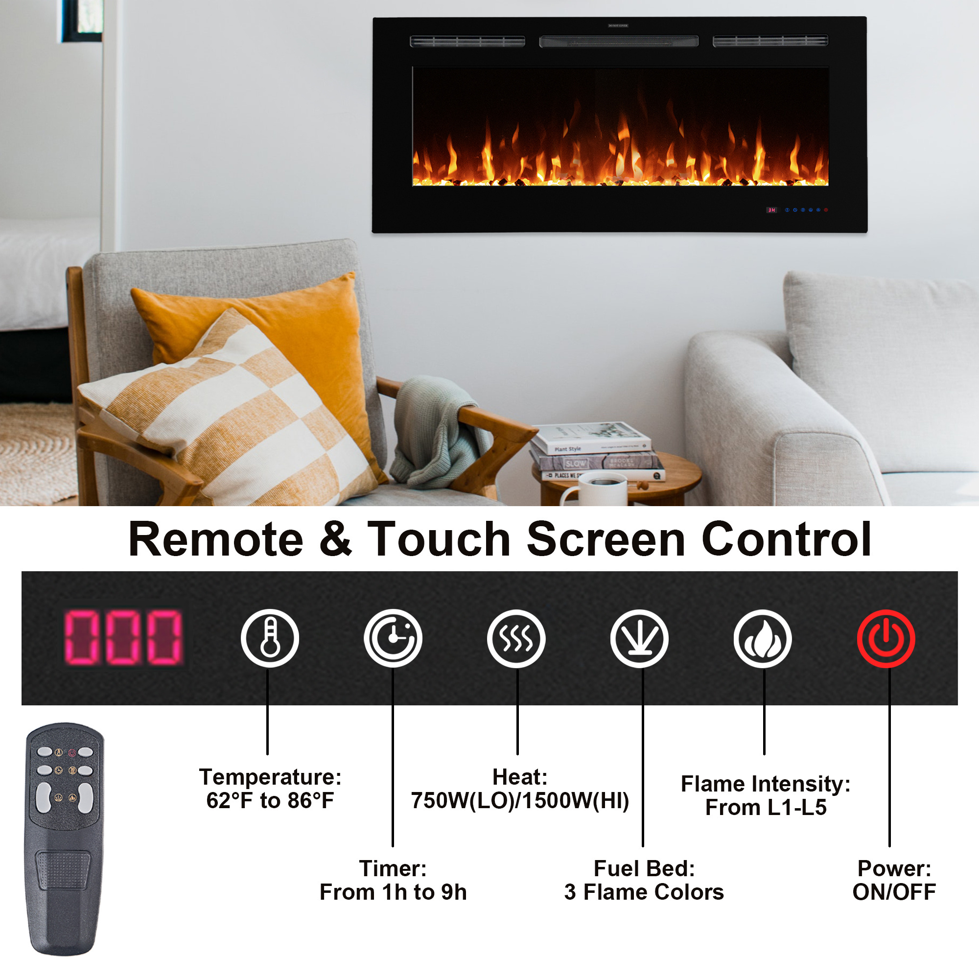 Luxstar Decorative 42 Inch Insert Electric Fireplace Decorative Flame LED with Remote Controls Electrical Heaters for Hot Sale