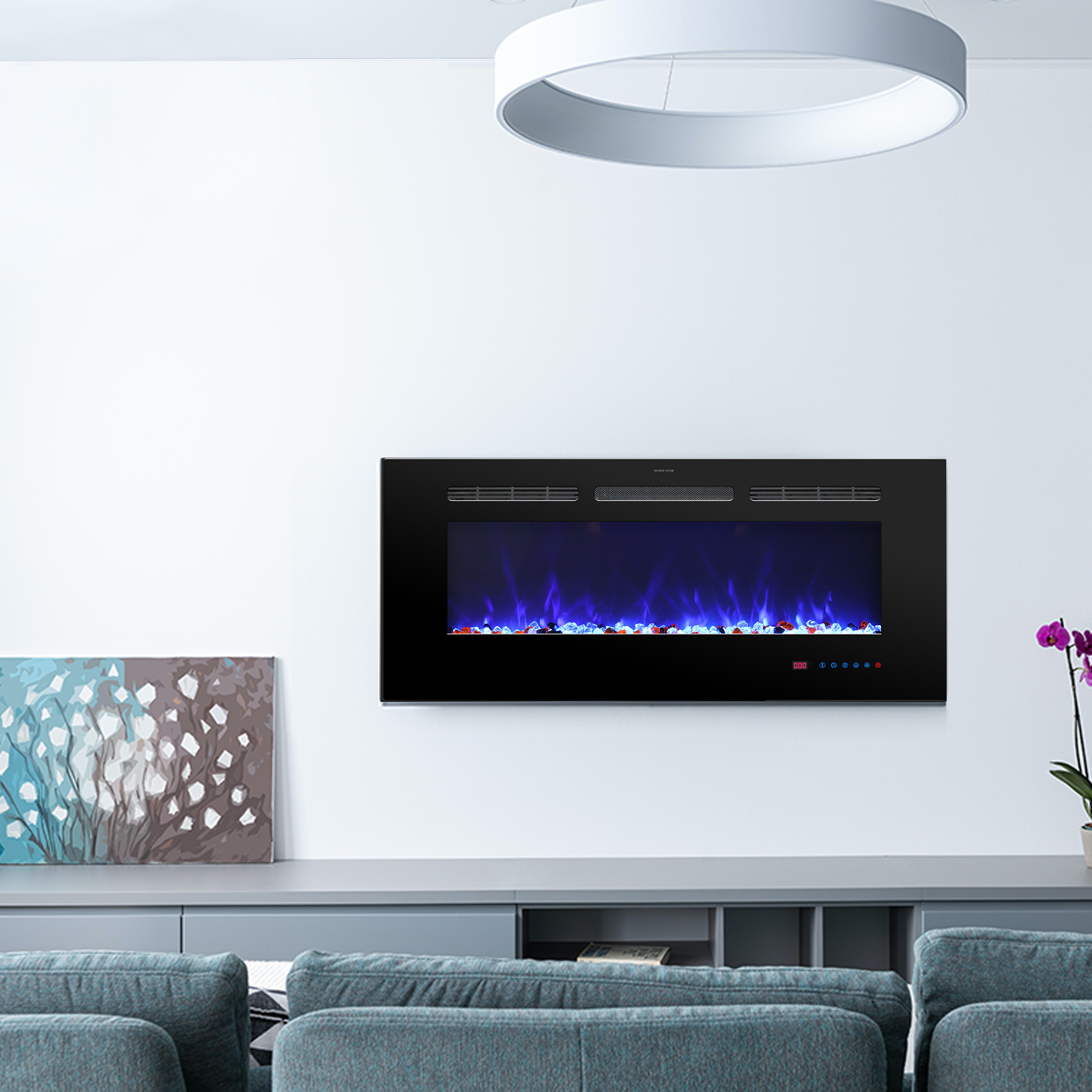 Luxstar 30 Recessed Wall-mounted and Built-in Realistic Flame Effect Modern Electric Fireplace with Thermostat Dimmer