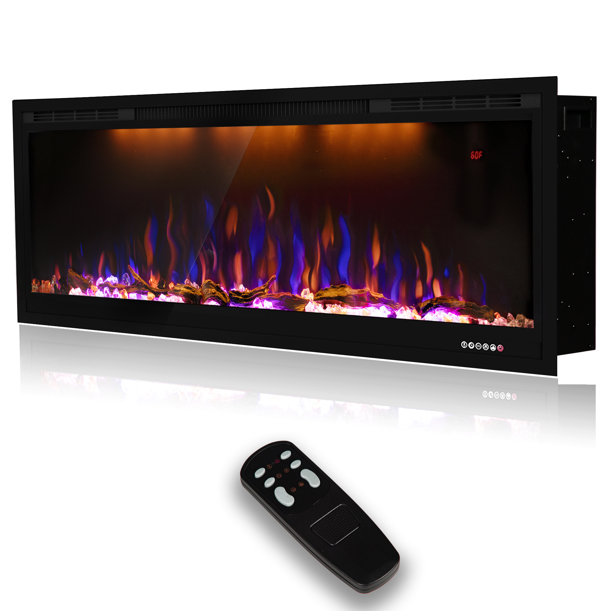 Indoor Media 100 Inch Royal Slim Built-in Electric Fireplace Heaters Decor The most Realist Fire Flame Light