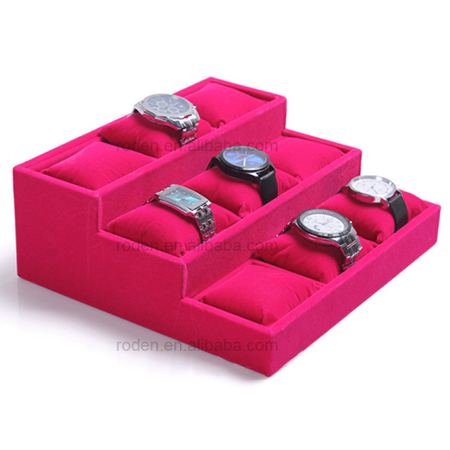 2021  Luxury Shop Decoration Wrist Casio Counter Top Watch Display Stand Three-Layer Watch Stand with Pillow