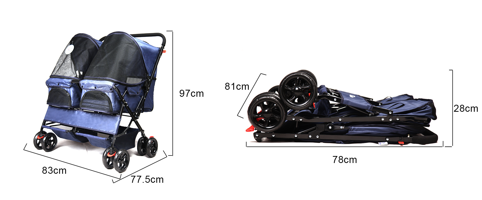 Factory Wholesale 2 Dogs Folding Trolley Twins Double Pet Stroller Dog Stroller Dog pram