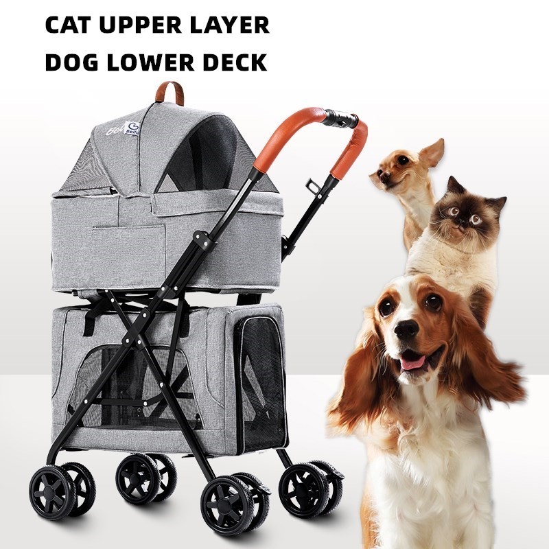 Sell separate pet strollers with solid color folding quadricycles for large double dog strollers