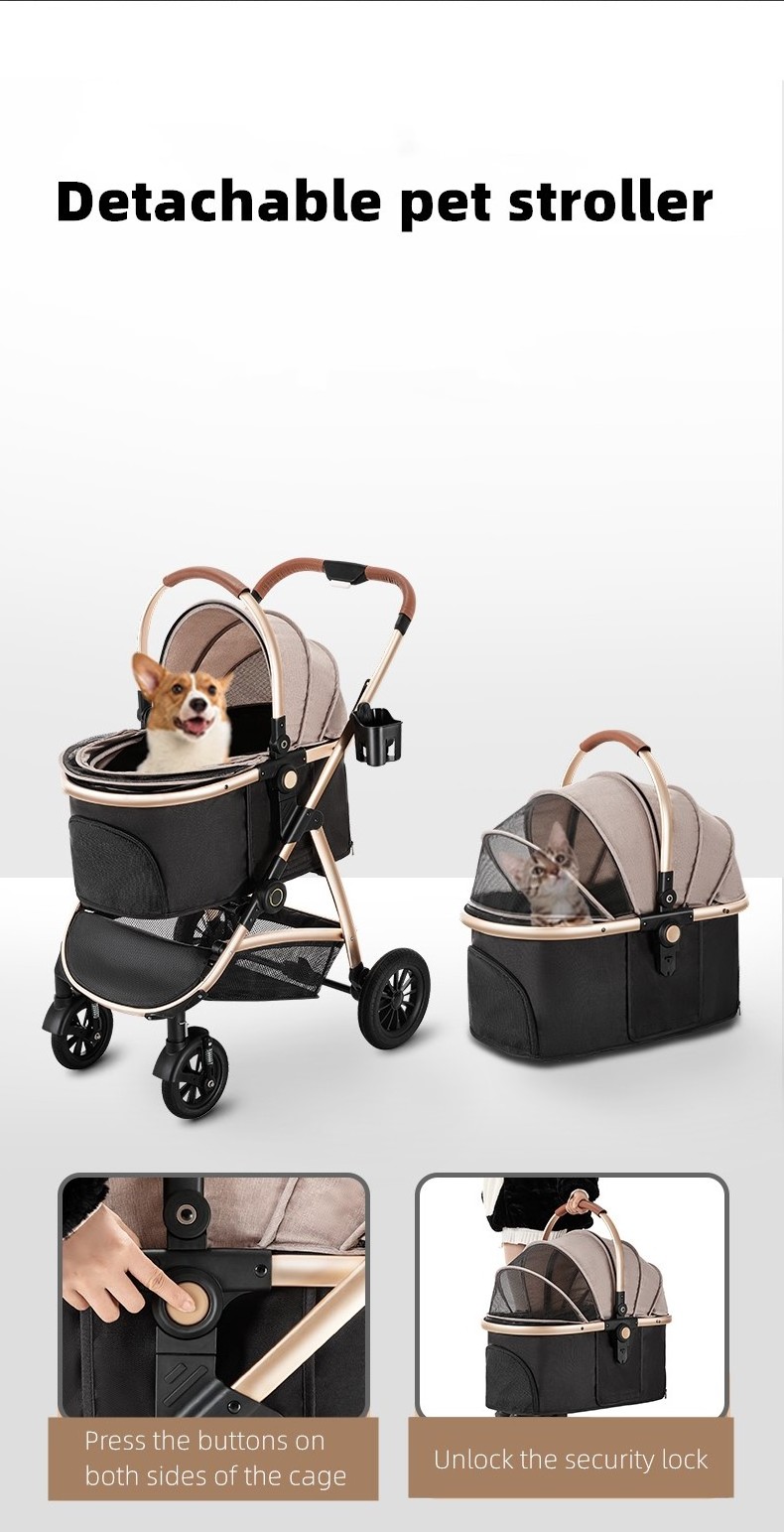 Wholesale customization Pet Stroller cats dogs Easy to Walk Folding Four-Wheel Carrier Carriage Pet Stroller For Cats Dogs