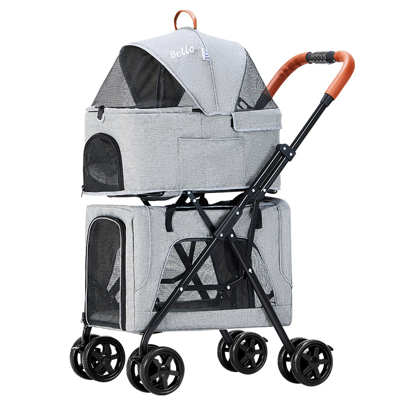 Sell separate pet strollers with solid color folding quadricycles for large double dog strollers