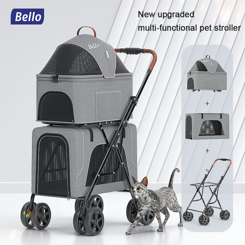 Foldable Stroller Trolley Cart for Pet Dog Cat 4 Wheel Twin Pet Stroller