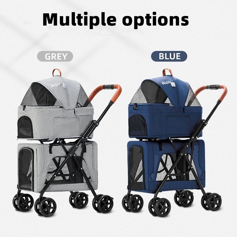 Sell separate pet strollers with solid color folding quadricycles for large double dog strollers