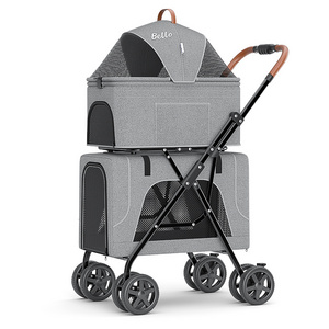 Foldable Stroller Trolley Cart for Pet Dog Cat 4 Wheel Twin Pet Stroller