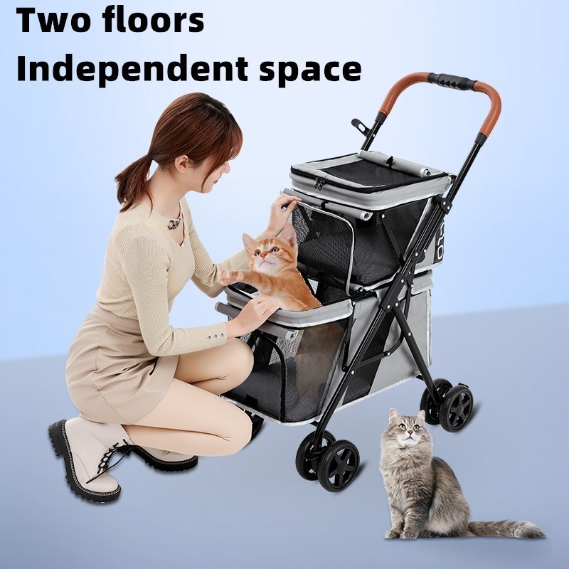 Wholesale cat and dog strollers Double layer collapsible shock absorbent breathable comfortable double layer pet strollers