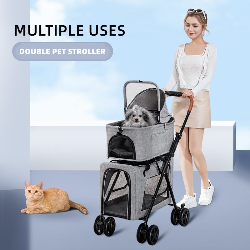 Sell separate pet strollers with solid color folding quadricycles for large double dog strollers