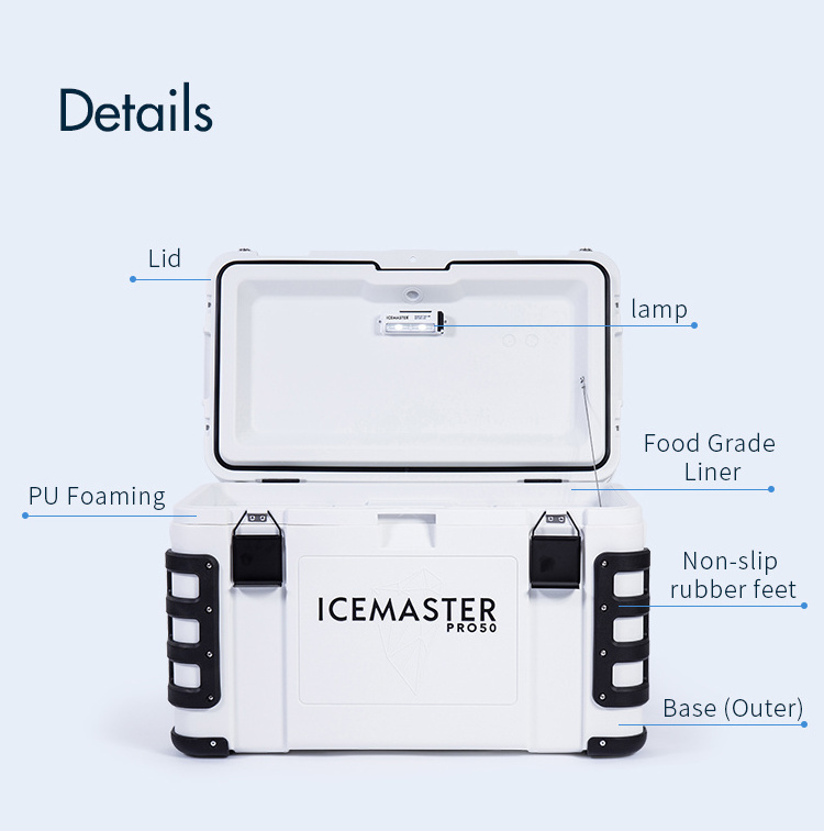 Heavy Duty Handles Lock Freshness Warm10 Hours Rubber Seal Strip Camping 50L 70L 120L Big Size Cooler Box For Food