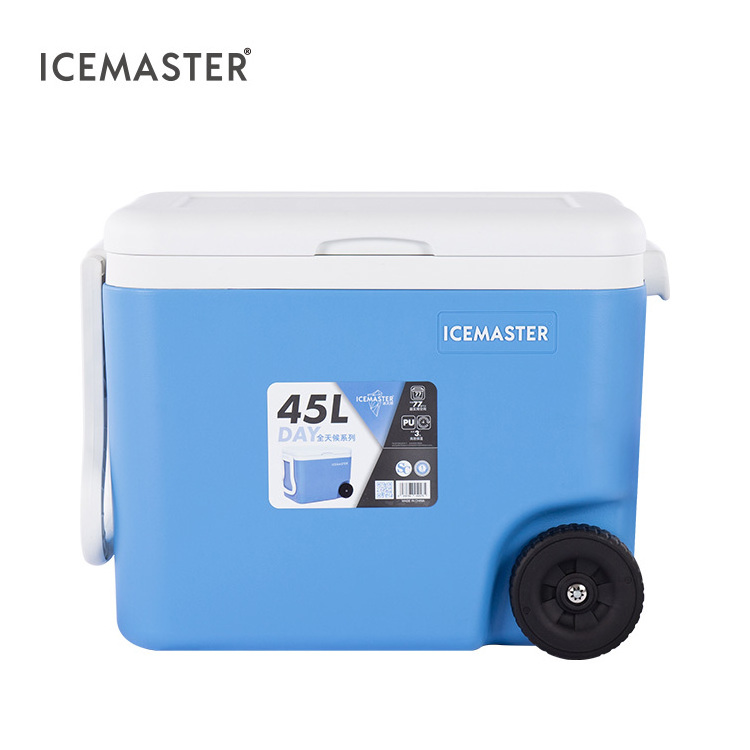 Icemaster 45l Wheeled Cooler Large Capacity Mobile Cooler Camping Lunch Box Food Storage Hard Cooler Box