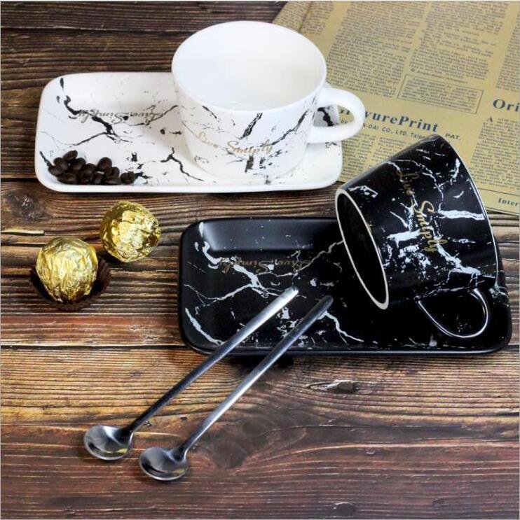 High quality Nordic marble promotional bone china coffee cup and saucer set ceramic mug