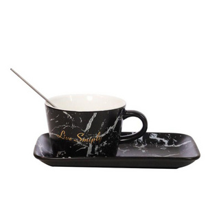 High quality Nordic marble promotional bone china coffee cup and saucer set ceramic mug