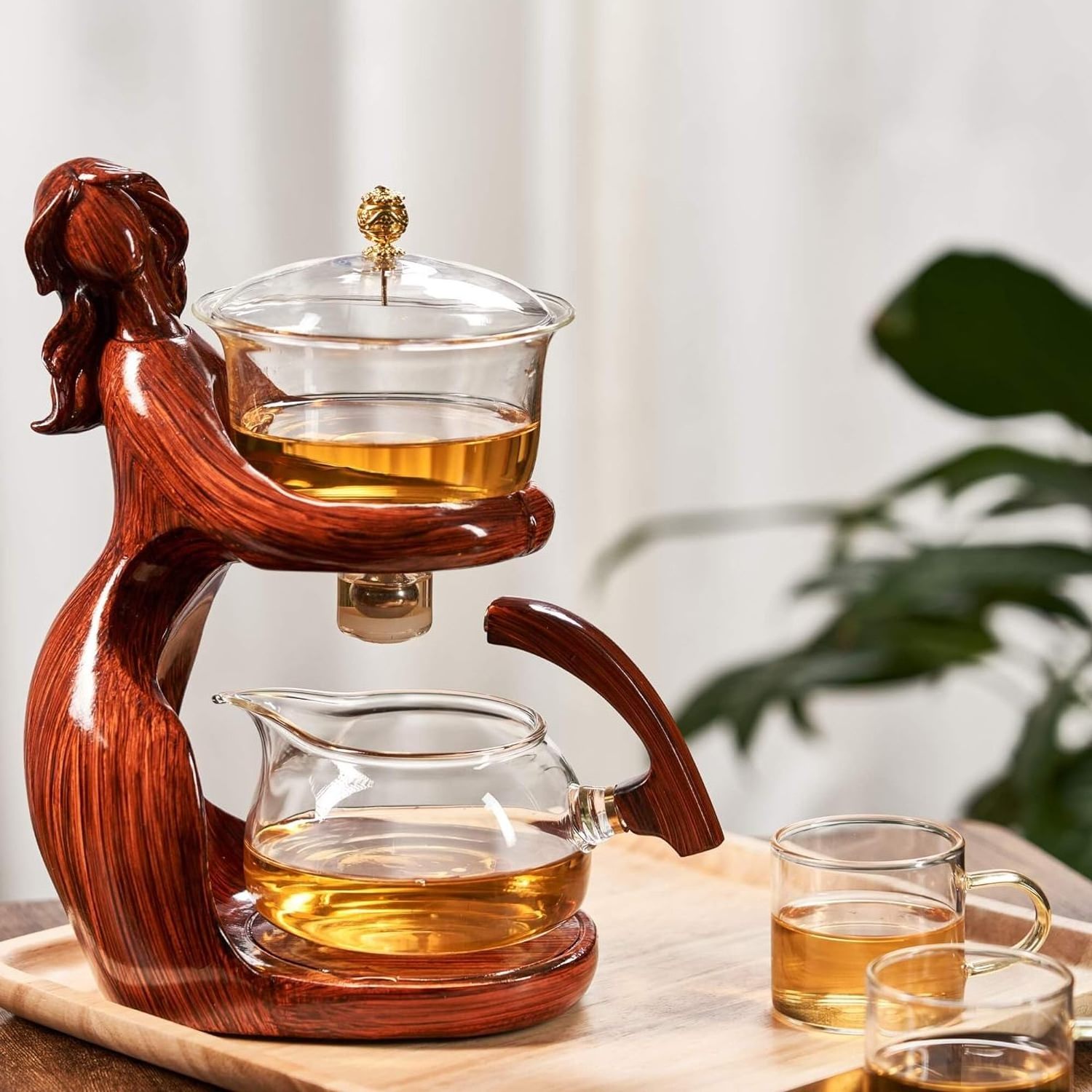 Creative Lady magnetic induction teapot Glass Set Tea maker with Infuser Semi Automatic Kungfu Tea Set with 6 Small Cups