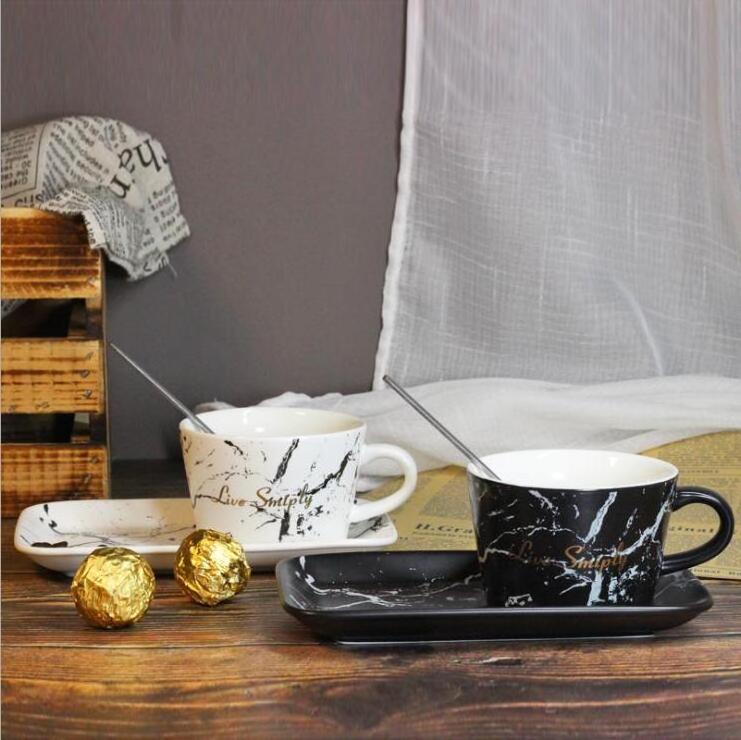 High quality Nordic marble promotional bone china coffee cup and saucer set ceramic mug