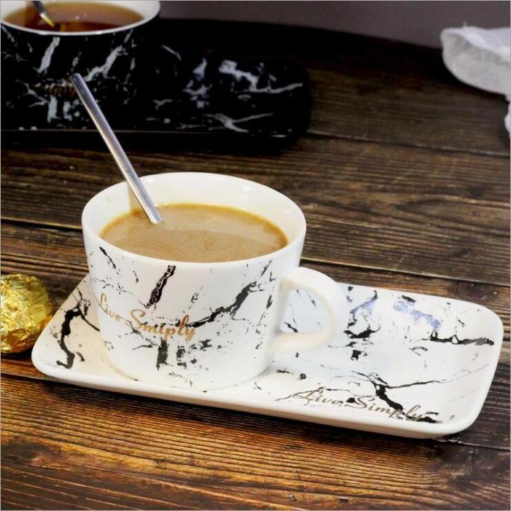 High quality Nordic marble promotional bone china coffee cup and saucer set ceramic mug