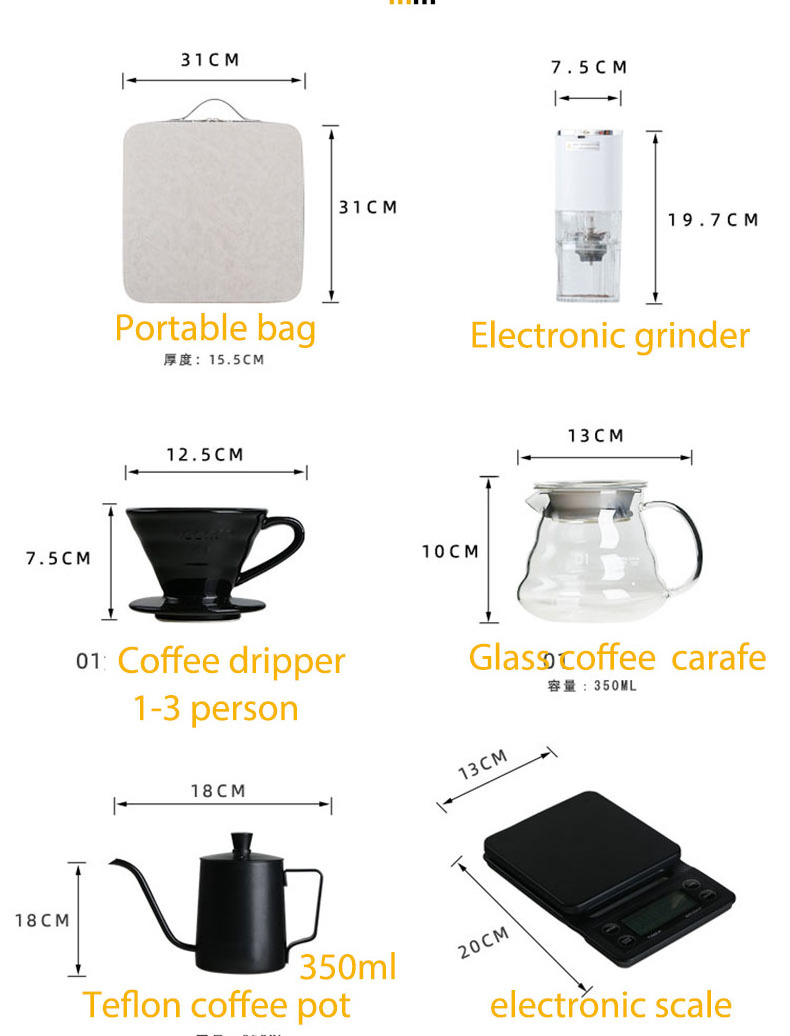 Popular Saudi Arabia Style Portable Outdoor Travel Camping Coffee Tea Gift Set Pour Over Kettle Grinder Coffee Scale