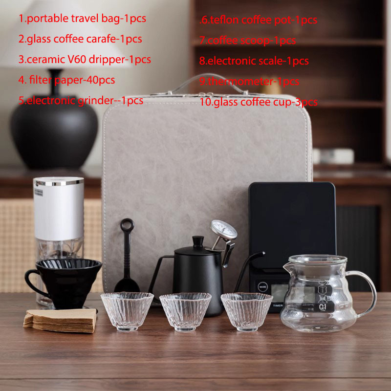 Popular Saudi Arabia Style Portable Outdoor Travel Camping Coffee Tea Gift Set Pour Over Kettle Grinder Coffee Scale