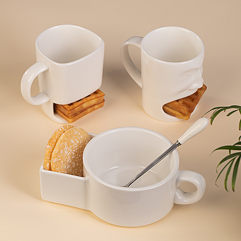 Custom Logo 180ML 220mML Ceramic Biscuits Sublimation Mugs White Coffee Tea Milk Cup porcelain cookie mug with holder