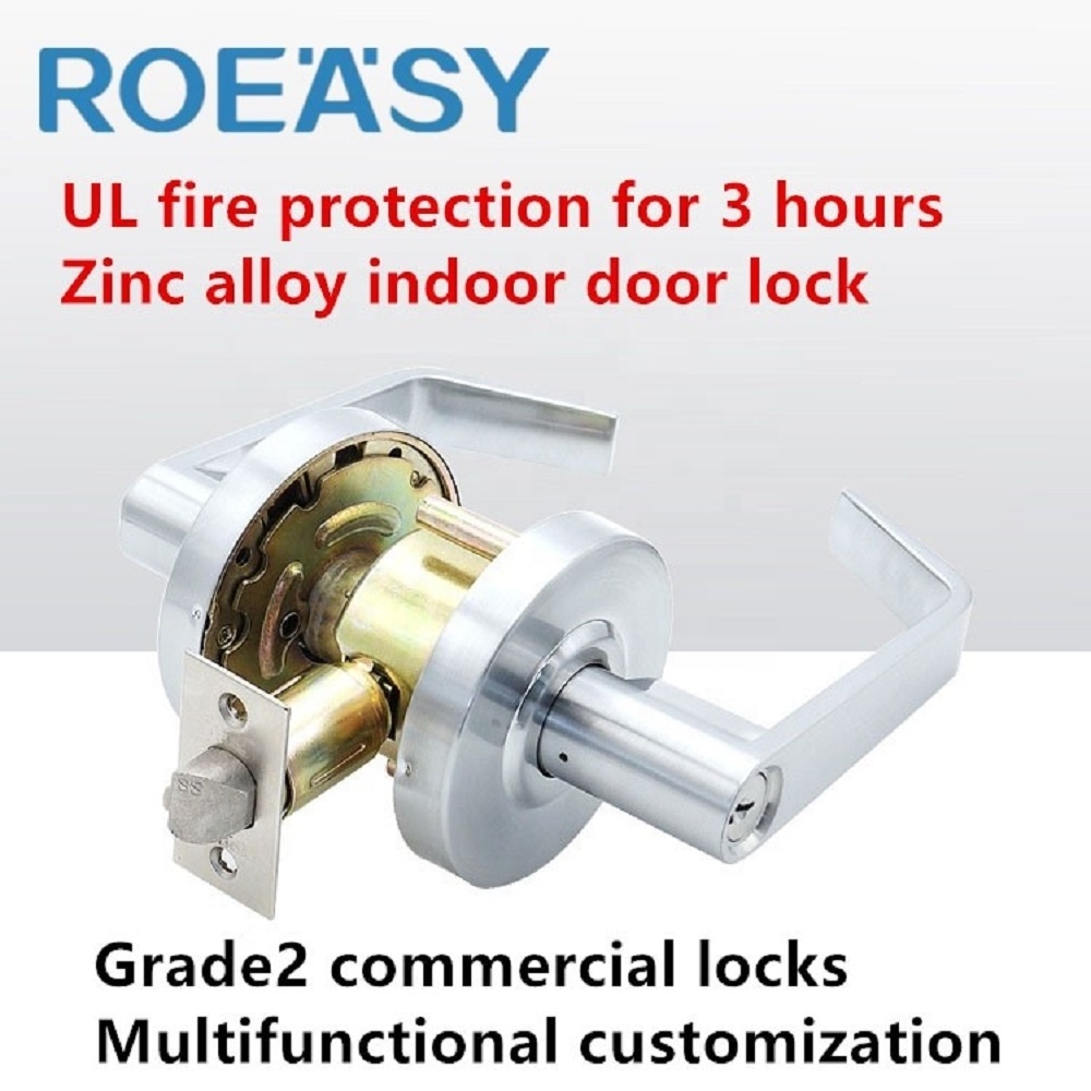 ROEASY Heavy Duty Commercial Protective Door Lever Lock Satin Chrome Grade 2 Industrial Door Handle