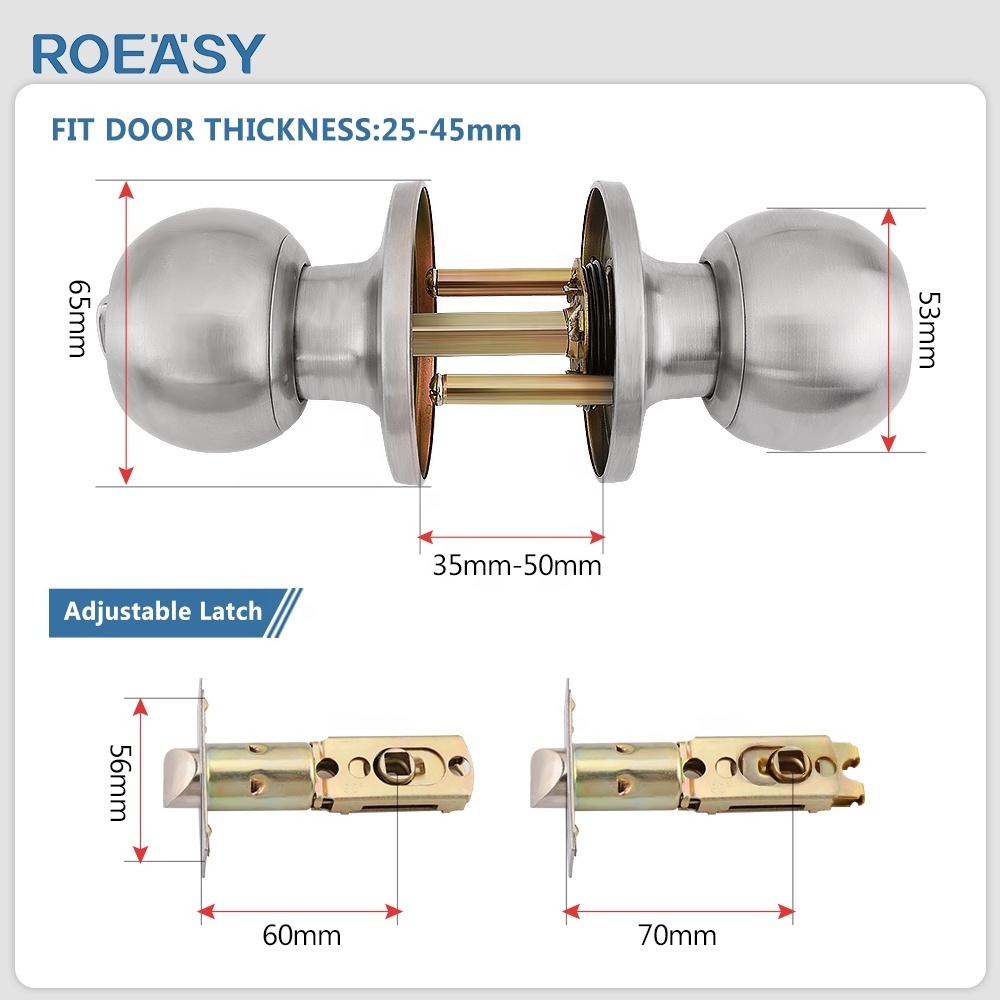 Roeasy America Standard Bathroom Privacy Entrance Tubular Knob Door Locks For Wood Door Cylindrical Door Knob Lock