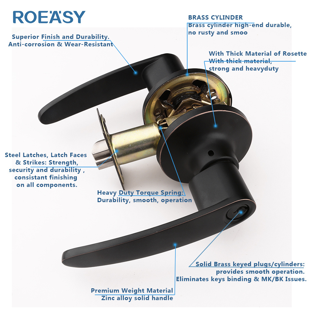 Roeasy Factory Price Black Door Handle Sets Interior Handle Door Lock Sets Level Lock ORB Zinc Alloy Tubular Handle Door Lock