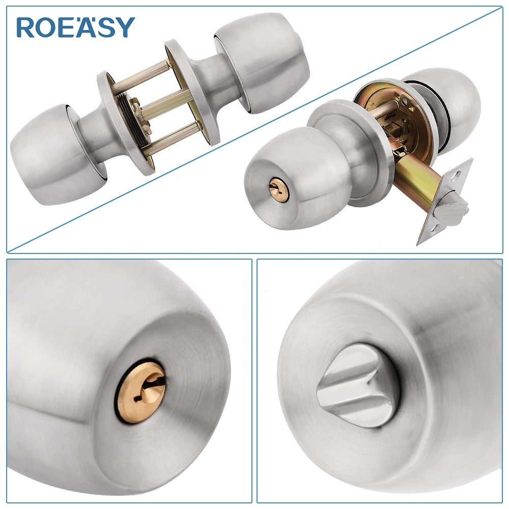 ROEASY stainless steel cylindrical round knob lockset deadbolt door lock entrance privacy tubular latch cylindrical knob lock