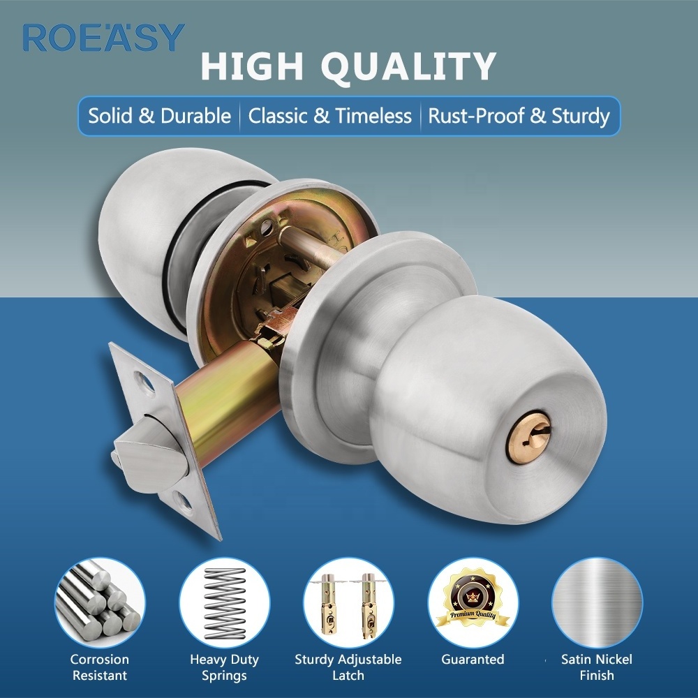 ROEASY stainless steel cylindrical round knob lockset deadbolt door lock entrance privacy tubular latch cylindrical knob lock