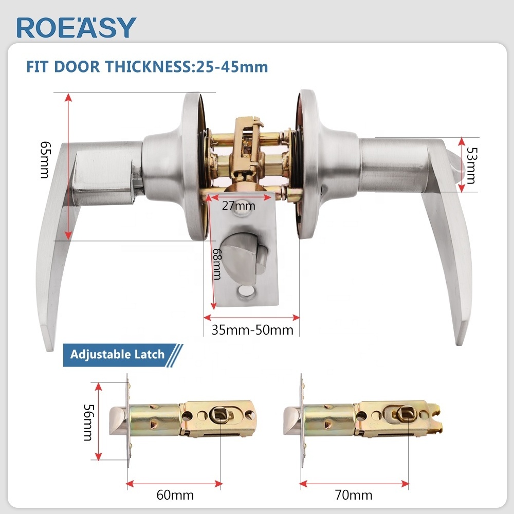 Roeasy entry door tubular lever handle latch lock brass lever door handle mortise interior door lock