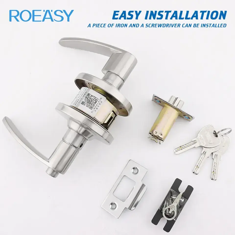 Roeasy door lever handle lock door lock handle set swing entry privacy lockset stainless steel tubular leverset door handle lock