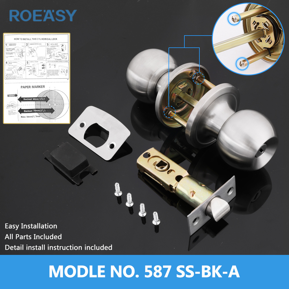 Roeasy privacy stainless steel tubular knob lock interior door lock knob bathroom locks