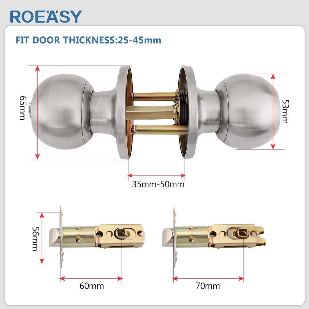 Roeasy privacy stainless steel tubular knob lock interior door lock knob bathroom locks