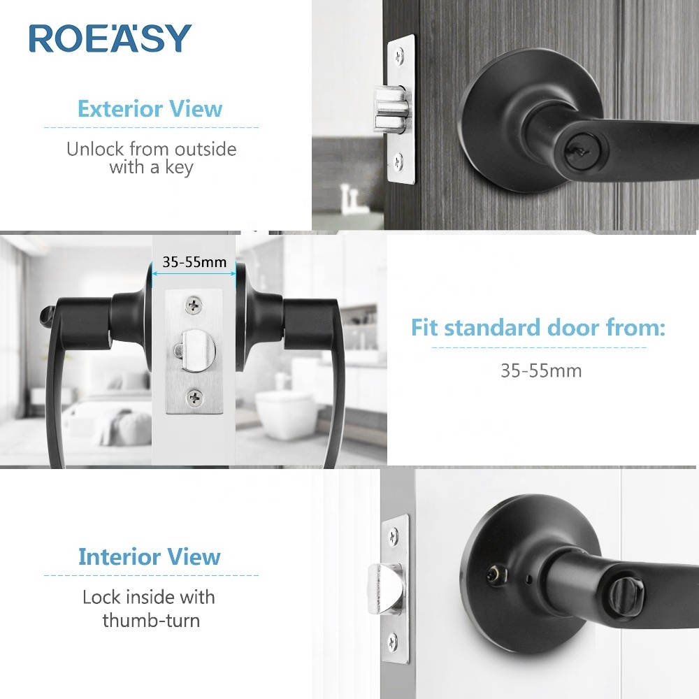 Roeasy Bathroom Locks Commercial Zinc Alloy Satin Nickel Safe Privacy Tubular Lever Handles Door Hardware Entry Door Lever Lock