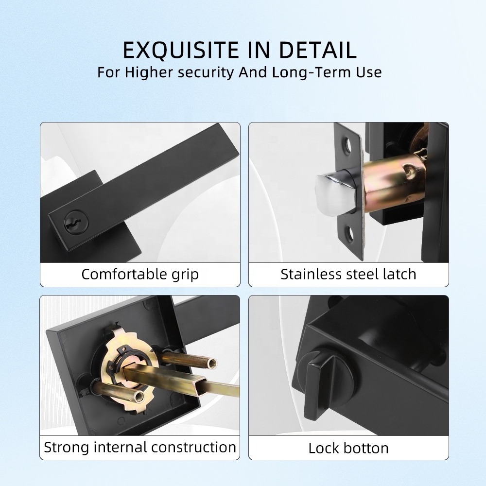 Roeasy black door handle locks for wooden wood door lock lever handle for interior doors