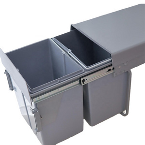 ROEASY 20L Plastic Recycle Dustbin Kitchen Cabinet Built In Waste Bin Trash Can Pull Out Sliding Storage Baskets