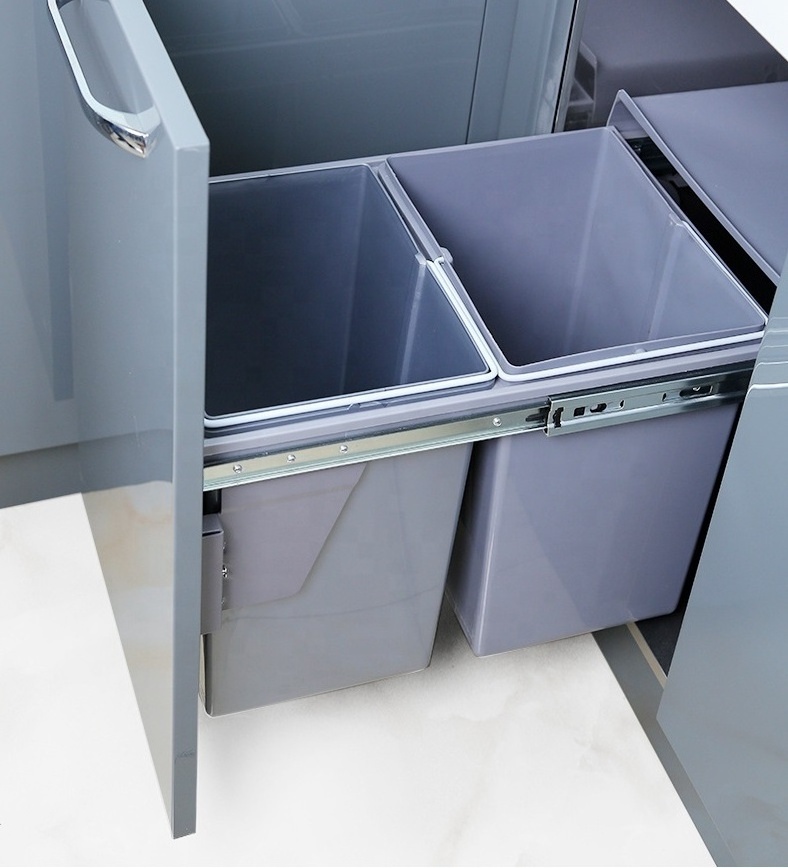 ROEASY 20L Plastic Recycle Dustbin Kitchen Cabinet Built In Waste Bin Trash Can Pull Out Sliding Storage Baskets