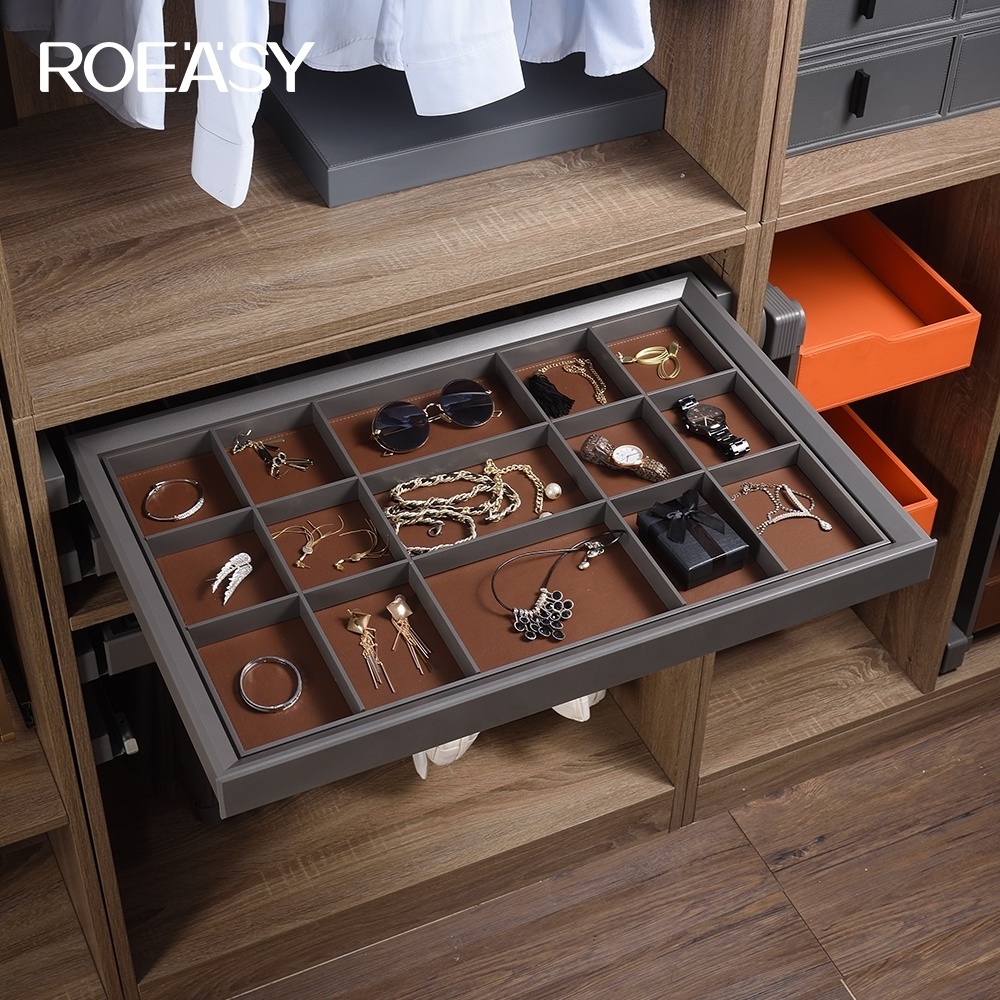 Roeasy Bedroom Closet Pull Out Drawer Wardrobe Accessories Organizer Storage Boxes Jewellery Box Leather Wardrobe Jewelry Box