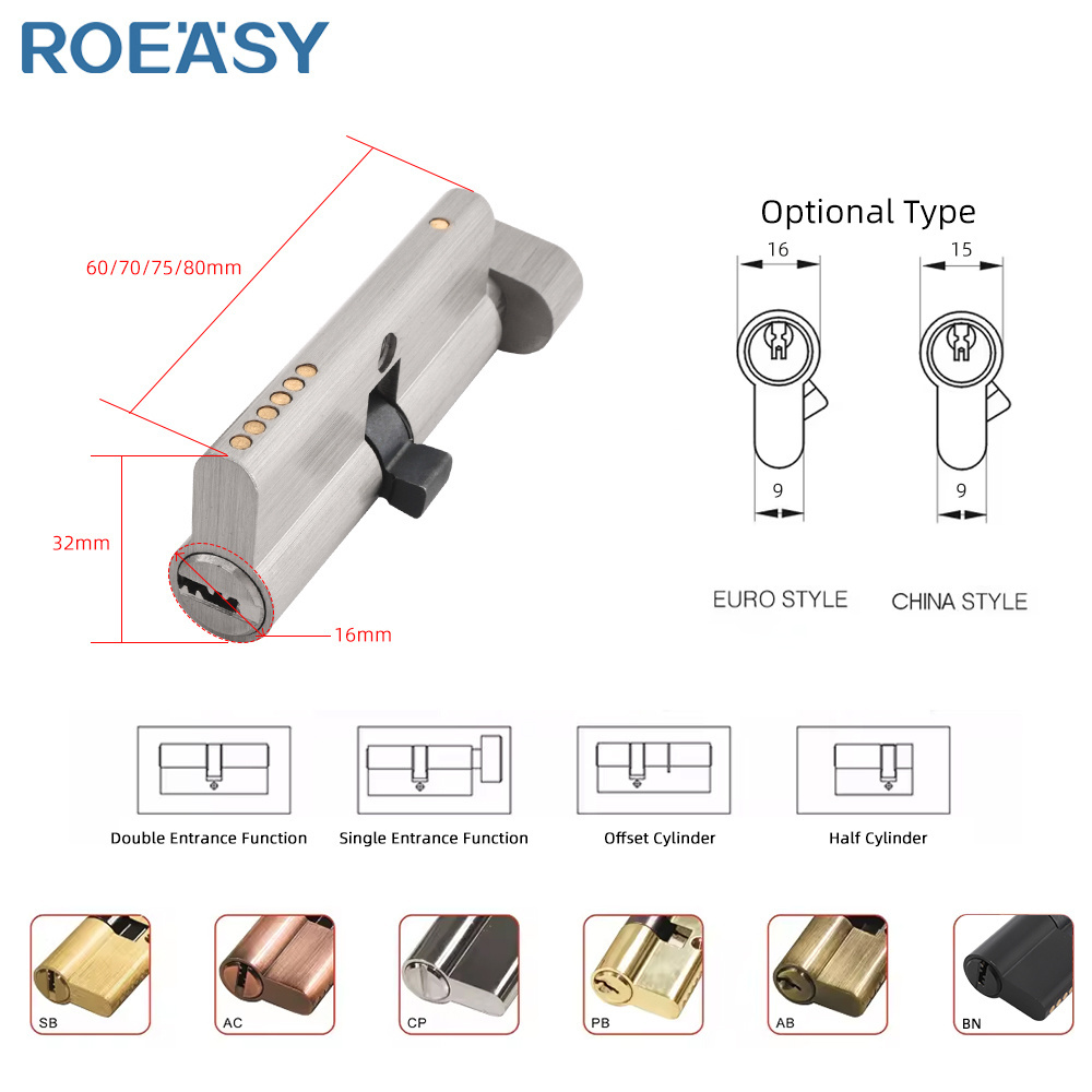 ROEASY copper bead lock cylinder home anti-theft bedroom mortise lock with key wooden door