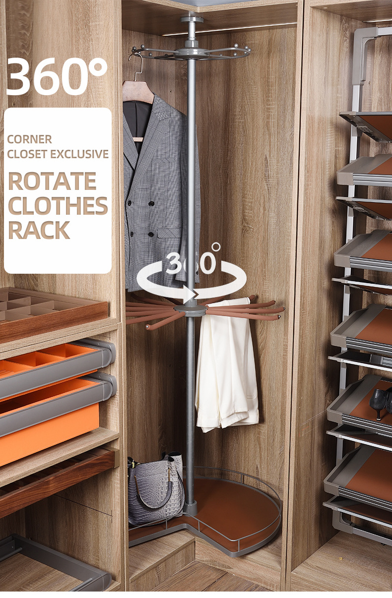 Roeasy Clothes Rack Wardrobe Accessories Three Layers Rotating Clothes Basket Pants Hanging Rack In Closet Corner