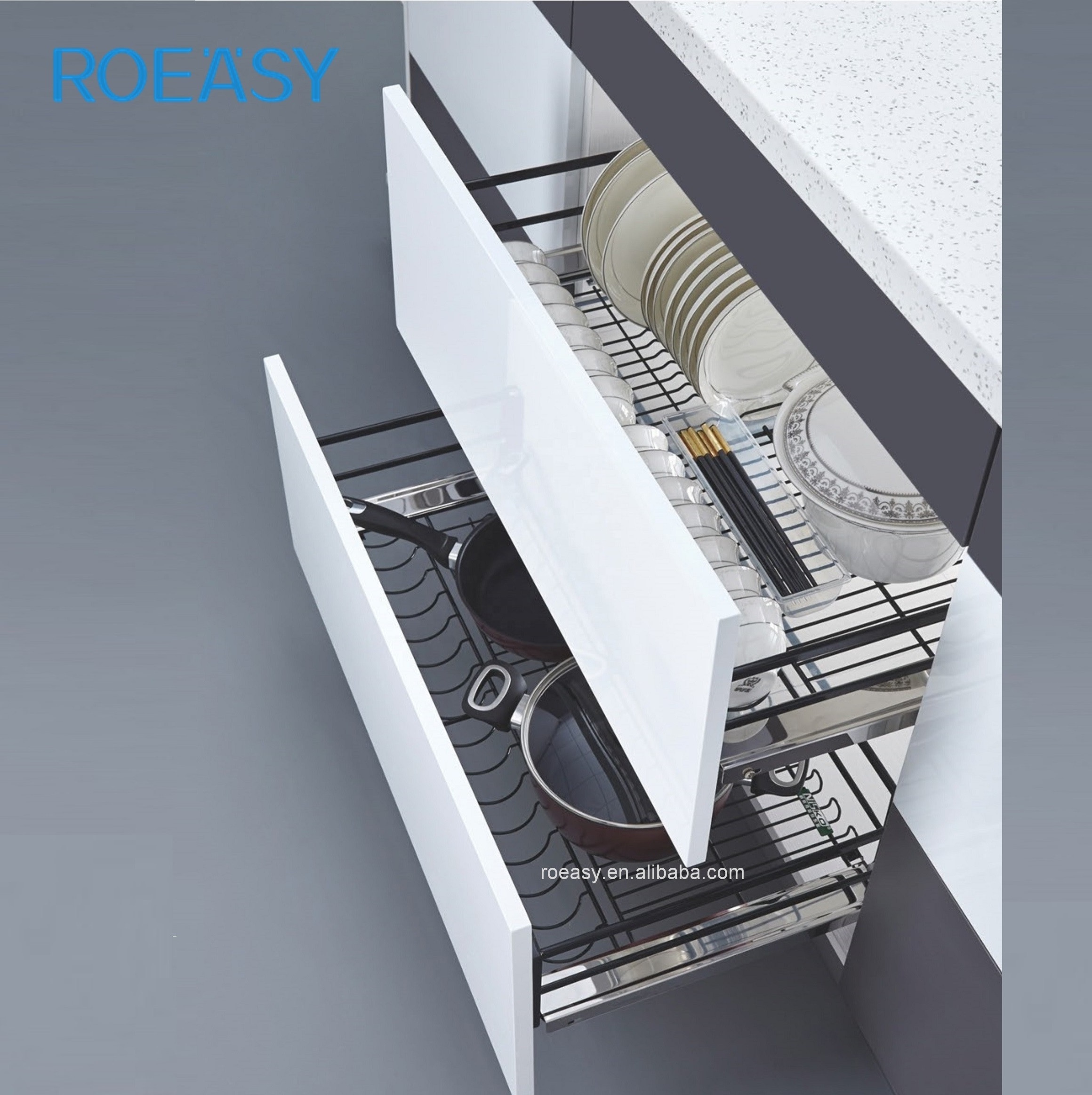 ROEASY GFT01 for Kitchen Drawer Basket Kitchen Pull Out Baskets Solid Wood Wall Cabinets for Drawer Stainless Steel Modern