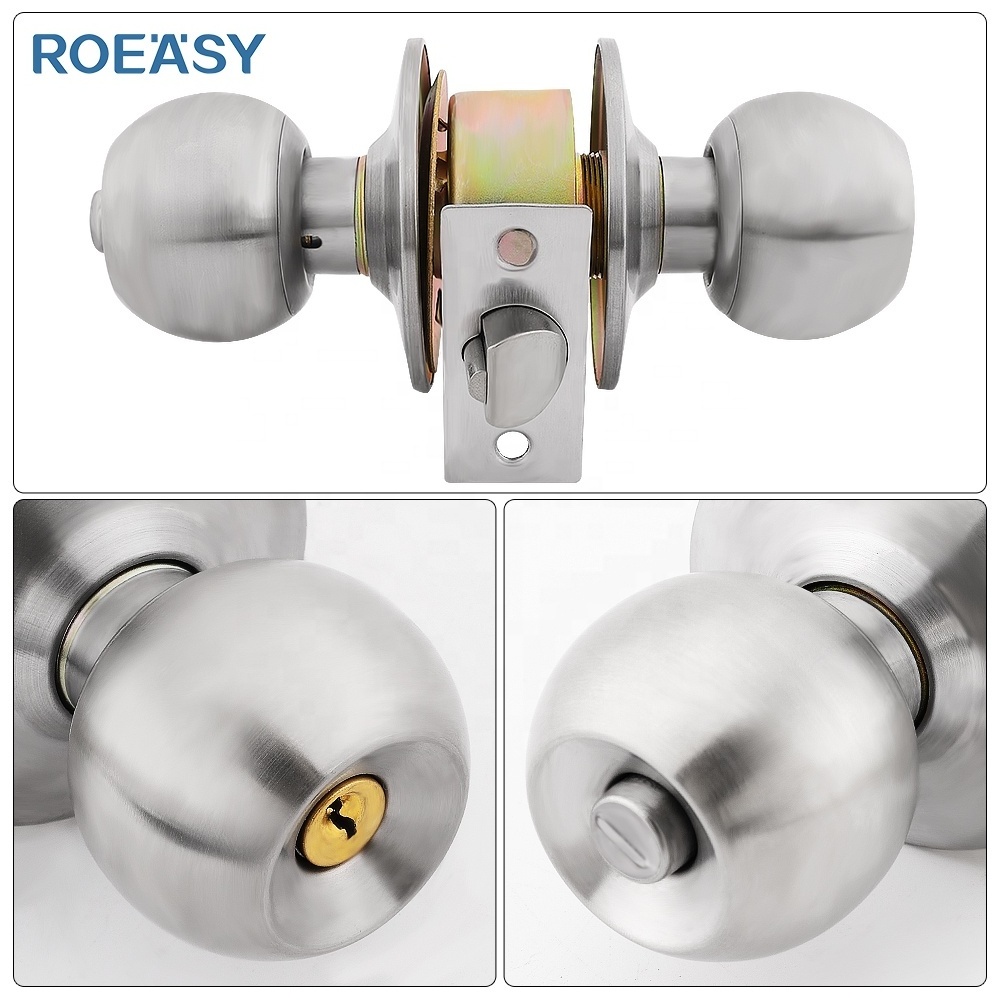 Roeasy 60mm - 70mm Stainless Steel Bedroom Round Knob Lock Cylindrical Entry Door Knob Lock for Interior Door Knobs With Locks