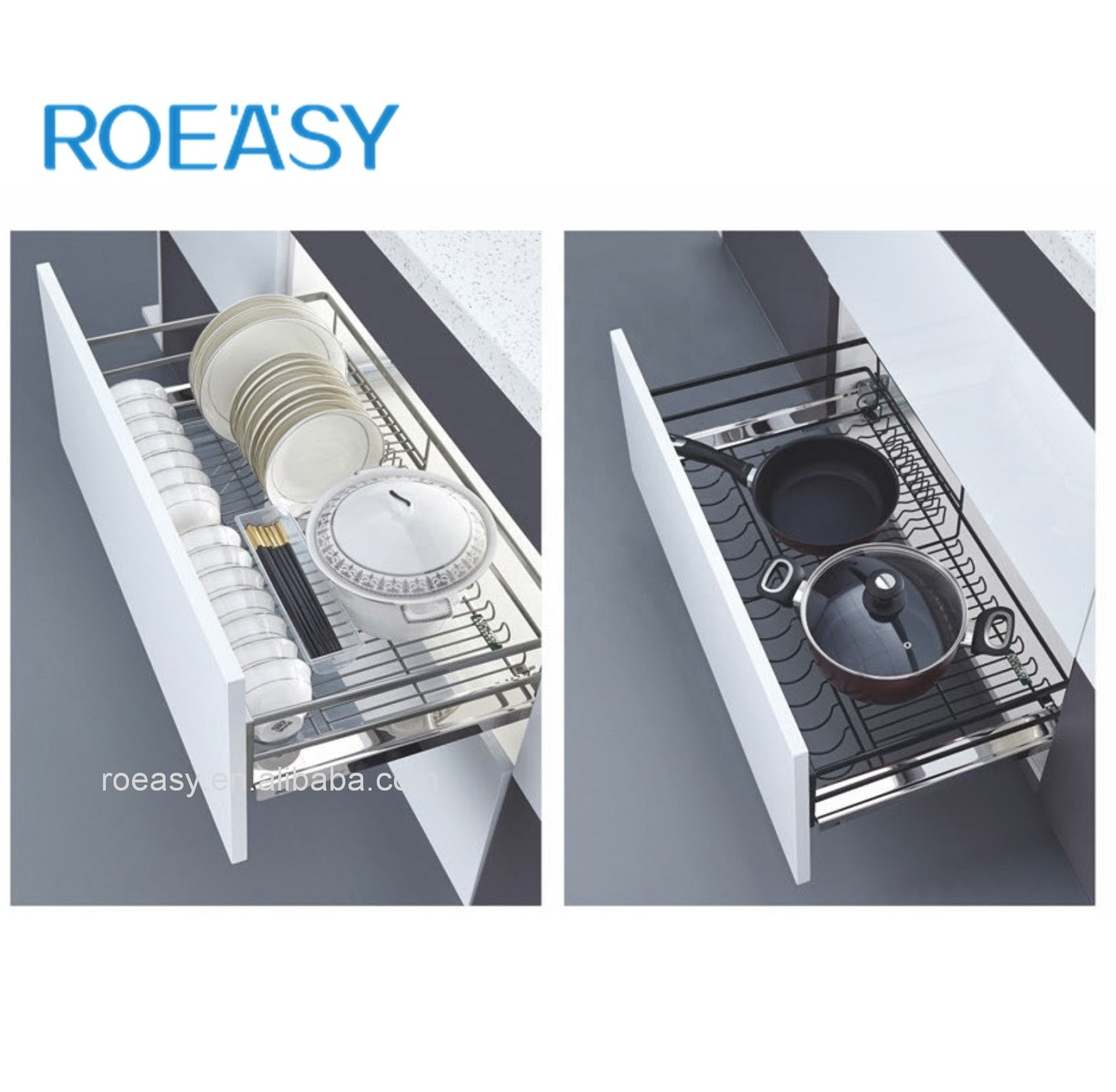 ROEASY GFT01 for Kitchen Drawer Basket Kitchen Pull Out Baskets Solid Wood Wall Cabinets for Drawer Stainless Steel Modern