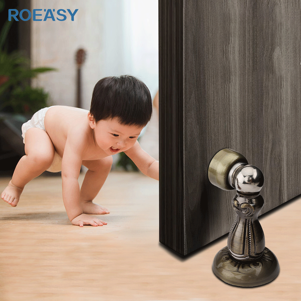 Roeasy Stainless Steel Metal Wooden Outdoor Permanent Angled Magnetic Doorstop Door Stopper